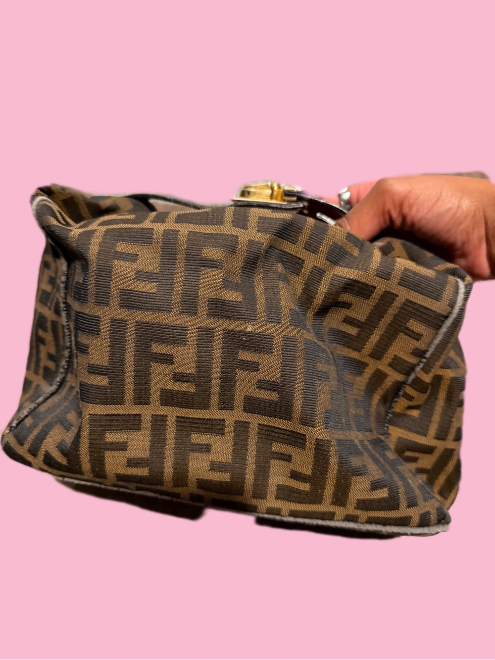 Fendi Brown and Black Zucca Canvas Pouch